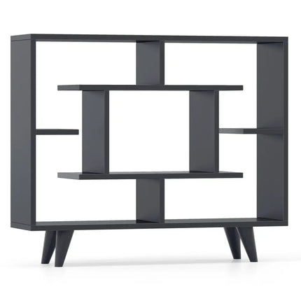 Geometric Bookcase with Anti-Tipping Kit and Storage Shelving Unit-Black - Black - Bookcases