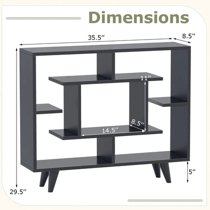 Geometric Bookcase with Anti-Tipping Kit and Storage Shelving Unit-Black - Black - Bookcases