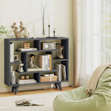 Geometric Bookcase with Anti-Tipping Kit and Storage Shelving Unit-Black - Black - Bookcases