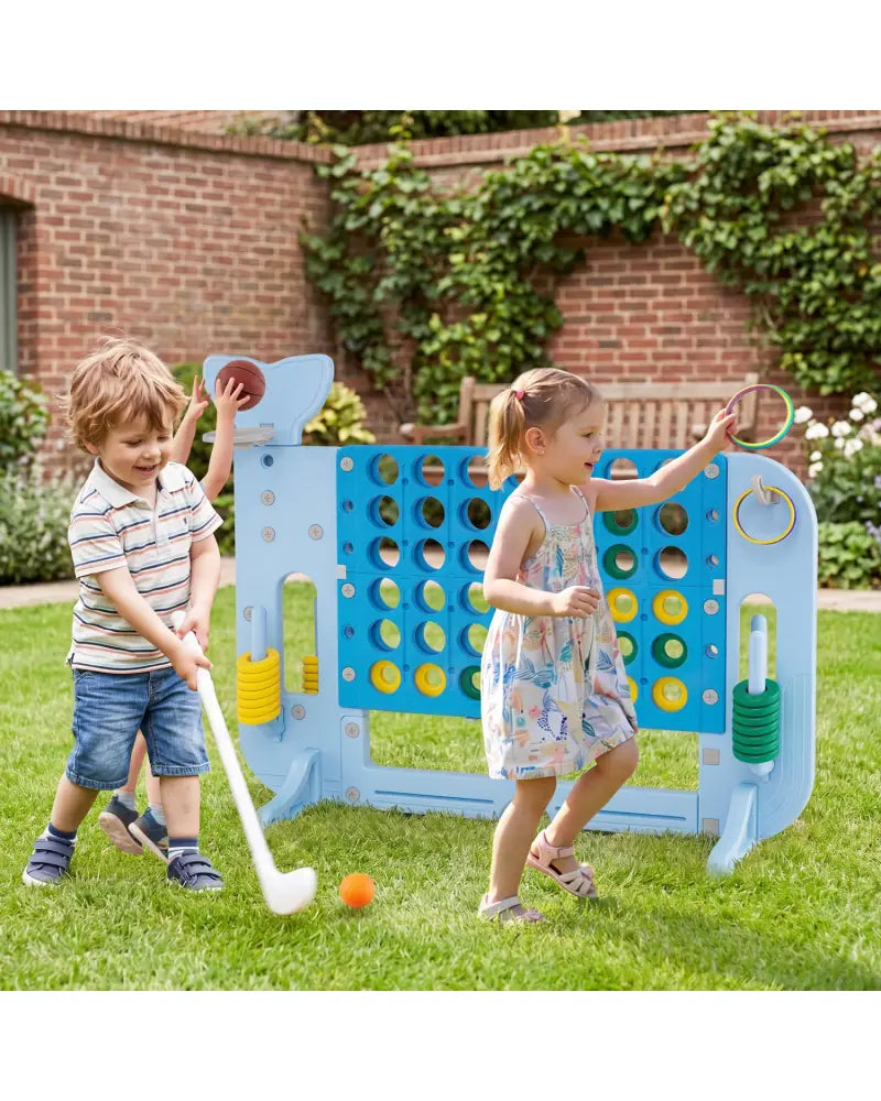 Giant 4-to-Score Game Set Jumbo Connect Four Game with Ring-toss-Blue - Blue - Lawn Games