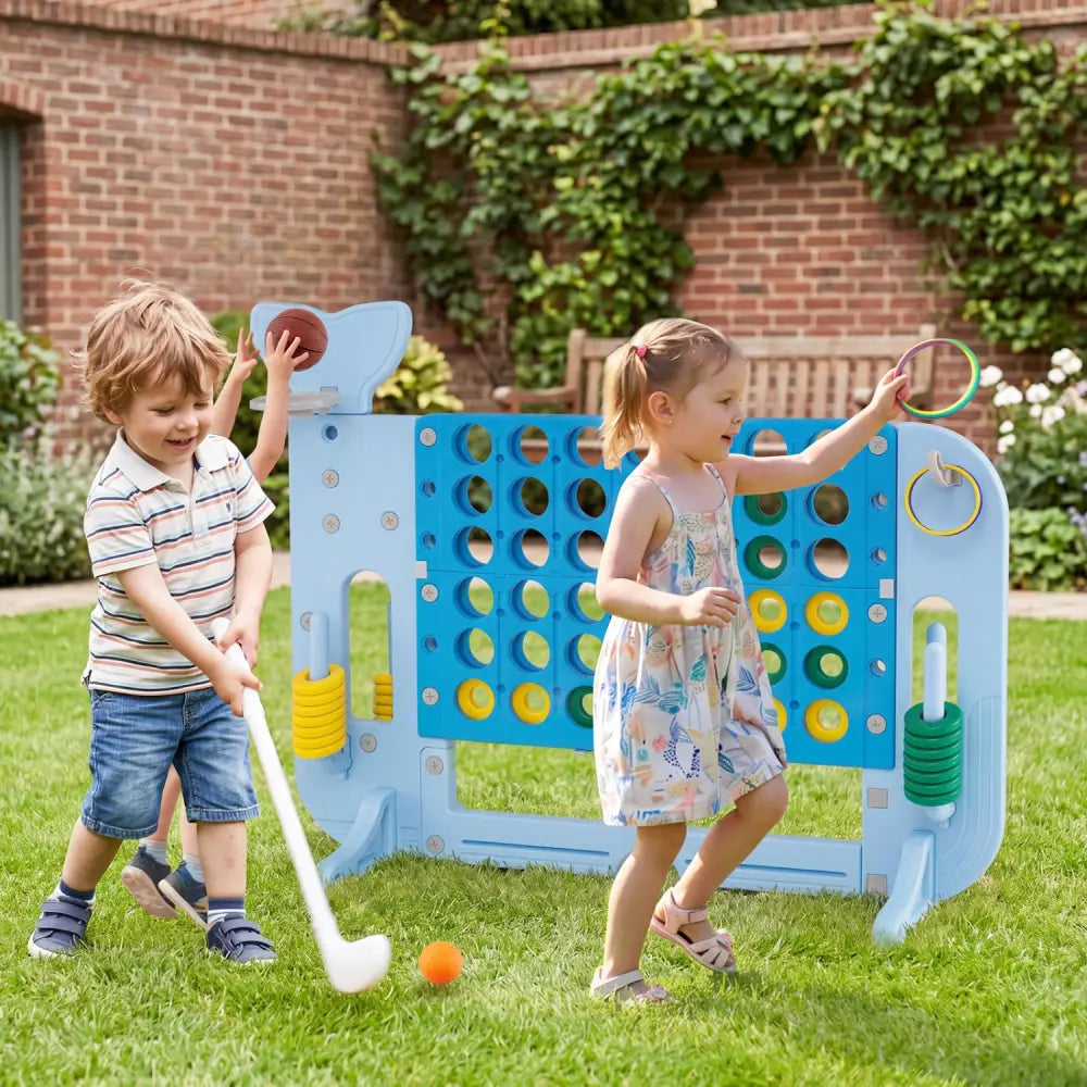 Giant 4-to-Score Game Set Jumbo Connect Four Game with Ring-toss-Blue - Blue - Lawn Games