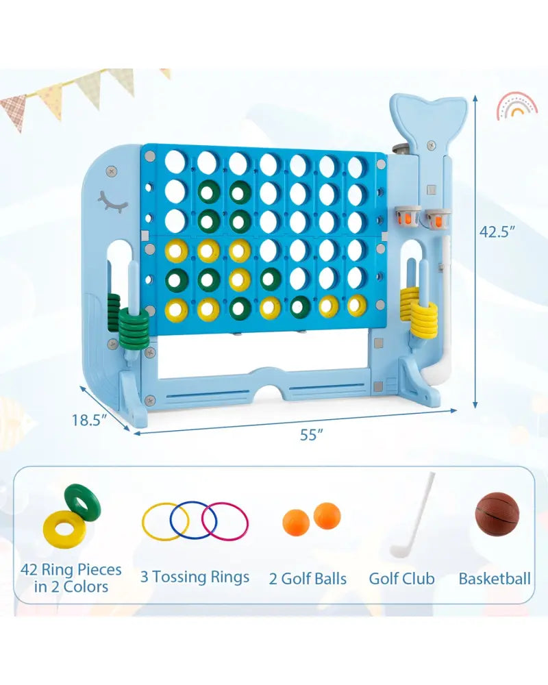 Giant 4-to-Score Game Set Jumbo Connect Four Game with Ring-toss-Blue - Blue - Lawn Games