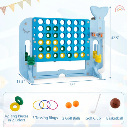 Giant 4-to-Score Game Set Jumbo Connect Four Game with Ring-toss-Blue - Blue - Lawn Games
