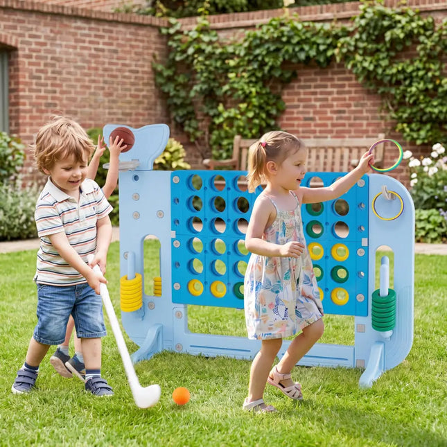 Giant 4-to-Score Game Set Jumbo Connect Four Game with Ring-toss-Blue - Blue - Lawn Games