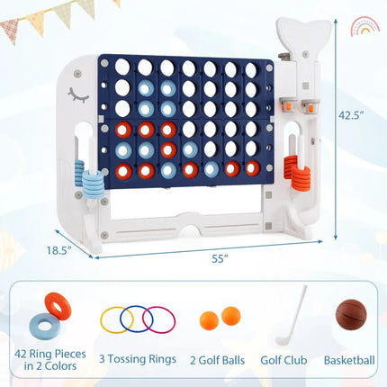 Giant 4-to-Score Game Set Jumbo Connect Four Game with Ring-toss-Navy - Navy - Lawn Games