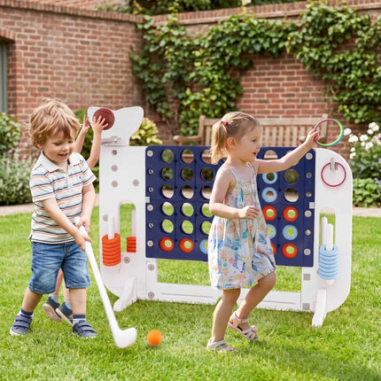 Giant 4-to-Score Game Set Jumbo Connect Four Game with Ring-toss-Navy - Navy - Lawn Games