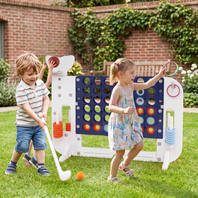 Giant 4-to-Score Game Set Jumbo Connect Four Game with Ring-toss-Navy - Navy - Lawn Games