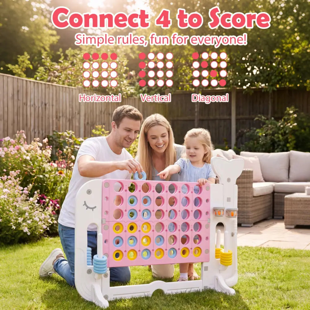 Giant 4-to-Score Game Set Jumbo Connect Four Game with Ring-toss-Pink - Pink - Lawn Games