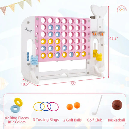 Giant 4-to-Score Game Set Jumbo Connect Four Game with Ring-toss-Pink - Pink - Lawn Games