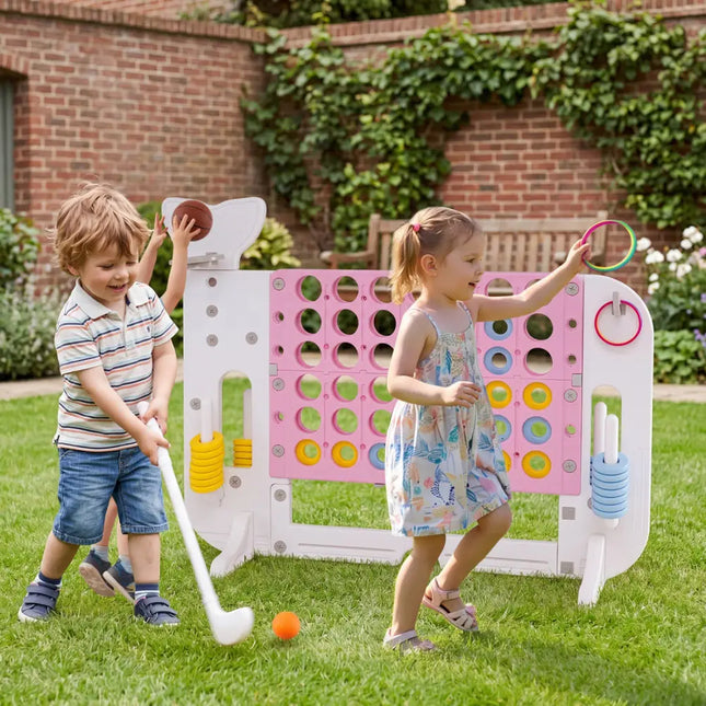 Giant 4-to-Score Game Set Jumbo Connect Four Game with Ring-toss-Pink - Pink - Lawn Games