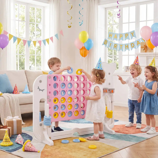 Giant 4-to-Score Game Set Jumbo Connect Four Game with Ring-toss-Pink - Pink - Lawn Games