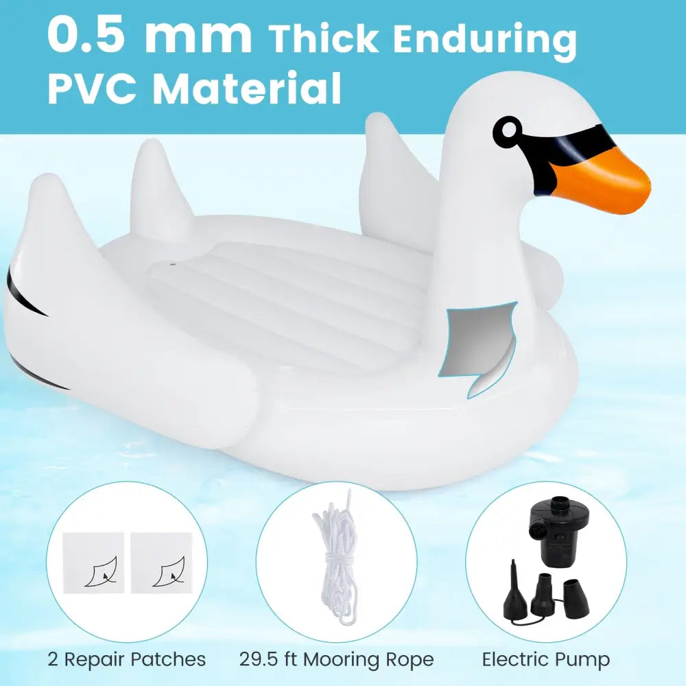 Giant Inflatable Swan Floating Island 4-Person Pool Float with 4 Cups Holders - White - Swimming