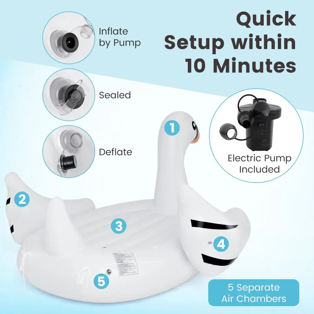 Giant Inflatable Swan Floating Island 4-Person Pool Float with 4 Cups Holders - White - Swimming