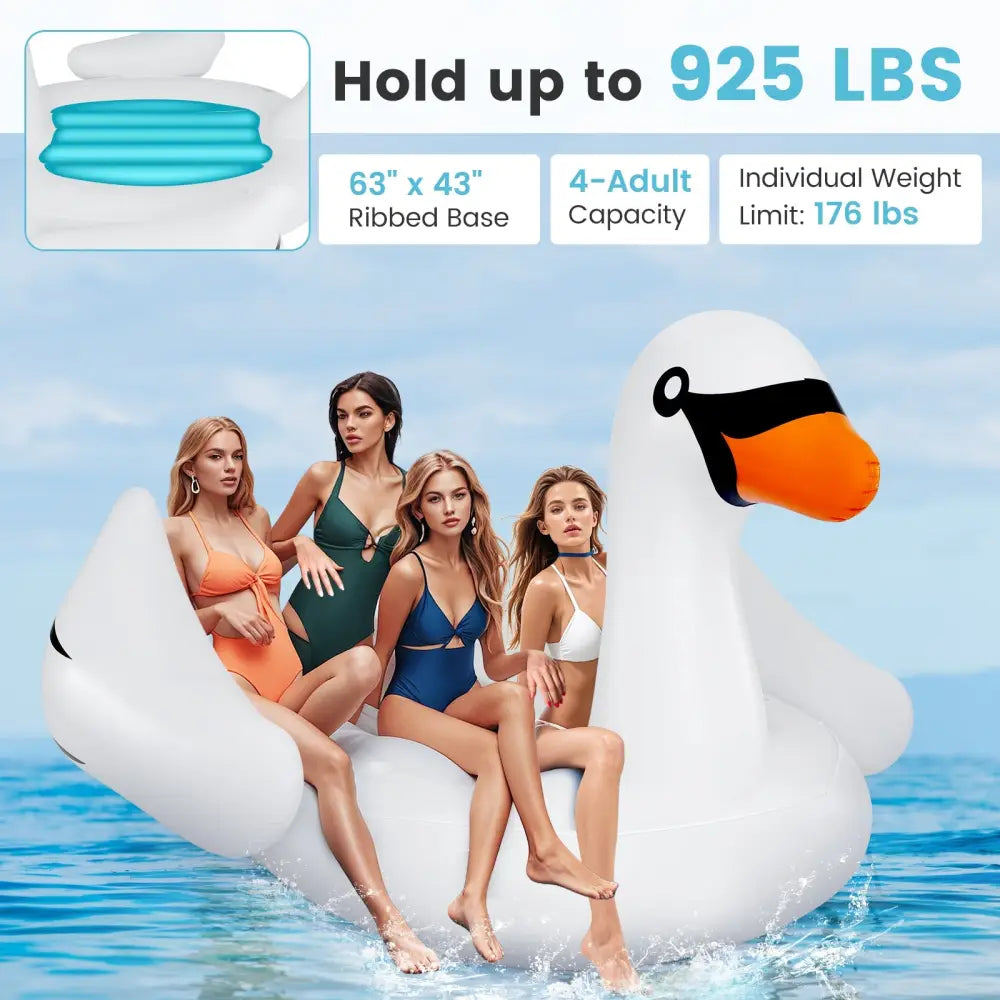 Giant Inflatable Swan Floating Island 4-Person Pool Float with 4 Cups Holders - White - Swimming