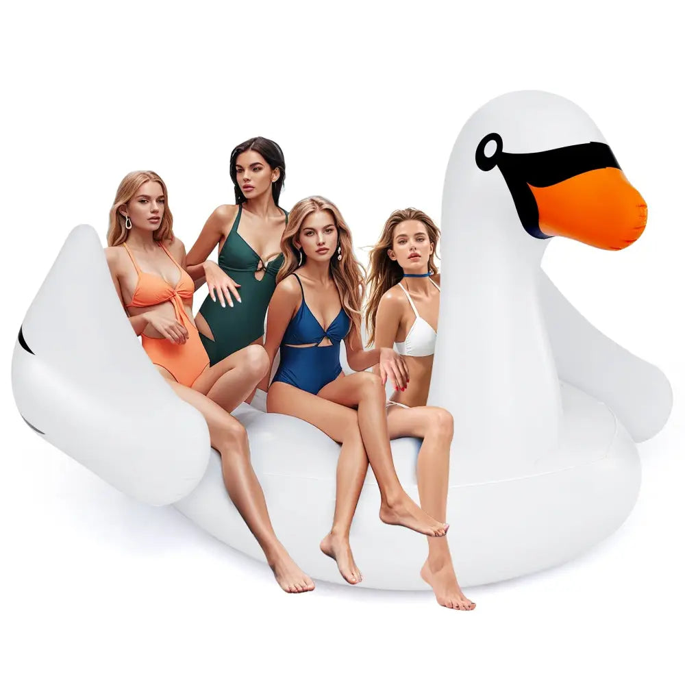 Giant Inflatable Swan Floating Island 4-Person Pool Float with 4 Cups Holders - White - Swimming