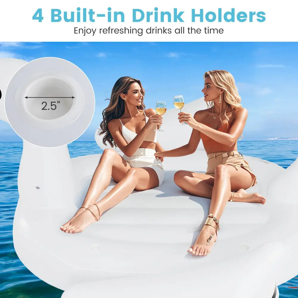 Giant Inflatable Swan Floating Island 4-Person Pool Float with 4 Cups Holders - White - Swimming