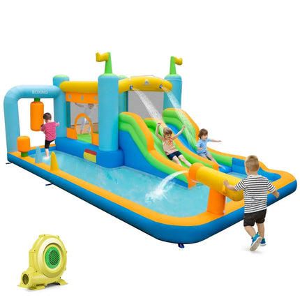 Giant Inflatable Water Slide for Backyard Kids Aged 3-10 Years with 735W Blower - Inflatable Water Slides