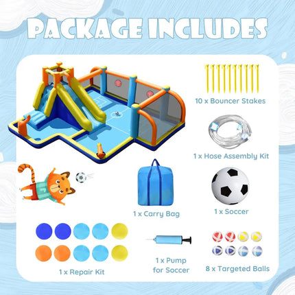 Giant Soccer Themed Inflatable Water Slide Bouncer with Splash Pool without Blower - Inflatable Water Slides