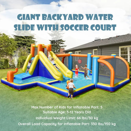 Giant Soccer Themed Inflatable Water Slide Bouncer with Splash Pool without Blower - Inflatable Water Slides