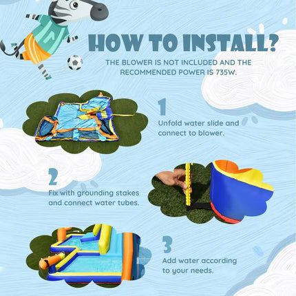 Giant Soccer Themed Inflatable Water Slide Bouncer with Splash Pool without Blower - Inflatable Water Slides
