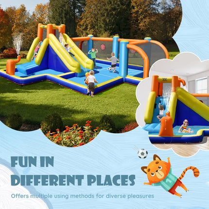 Giant Soccer Themed Inflatable Water Slide Bouncer with Splash Pool without Blower - Inflatable Water Slides