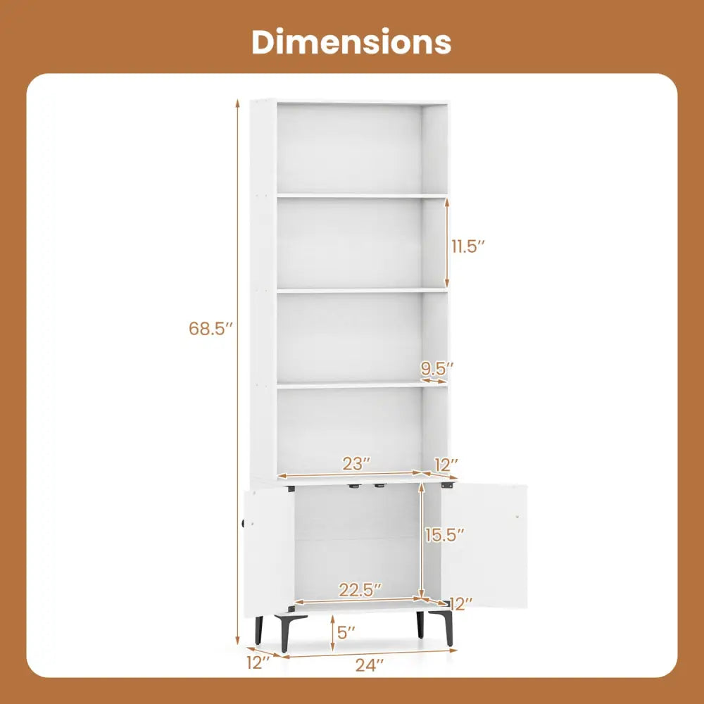 Giantex Bookshelf with Doors and 2 Anti-Tipping Kits for Home Office-White - White - Bookcases