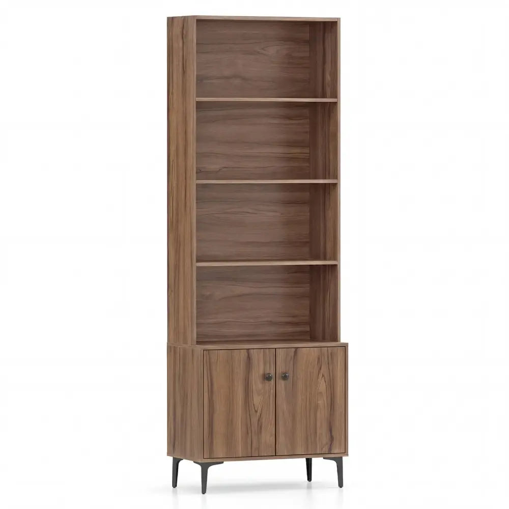 Giantex Bookshelf with Doors and 2 Anti-Tipping Kits for Home Office-Walnut - Walnut - Bookcases