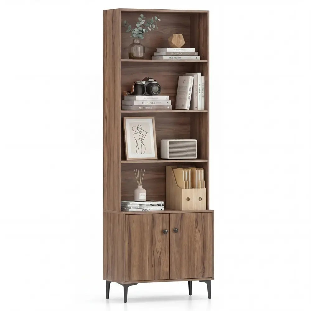Giantex Bookshelf with Doors and 2 Anti-Tipping Kits for Home Office-Walnut - Walnut - Bookcases