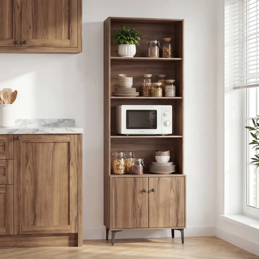Giantex Bookshelf with Doors and 2 Anti-Tipping Kits for Home Office-Walnut - Walnut - Bookcases