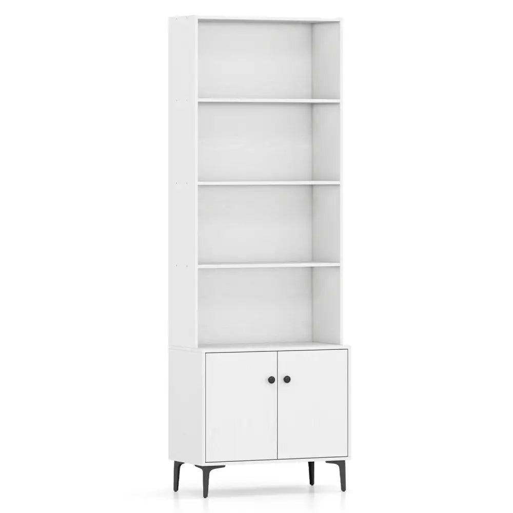 Giantex Bookshelf with Doors and 2 Anti-Tipping Kits for Home Office-White - White - Bookcases