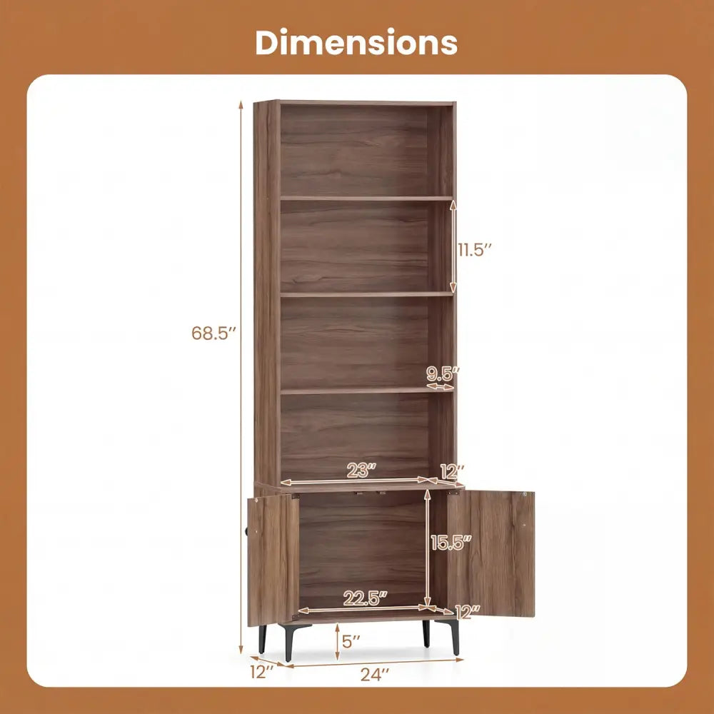 Giantex Bookshelf with Doors and 2 Anti-Tipping Kits for Home Office-Walnut - Walnut - Bookcases
