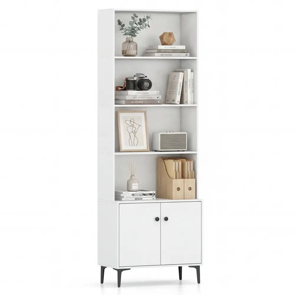 Giantex Bookshelf with Doors and 2 Anti-Tipping Kits for Home Office-White - White - Bookcases