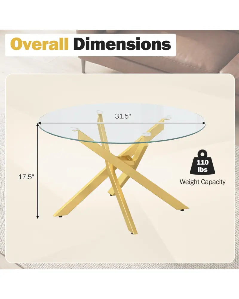 Glass Coffee Table Round Clear Center Table with Tempered Glass Top-Golden - Golden - Coffee Tables