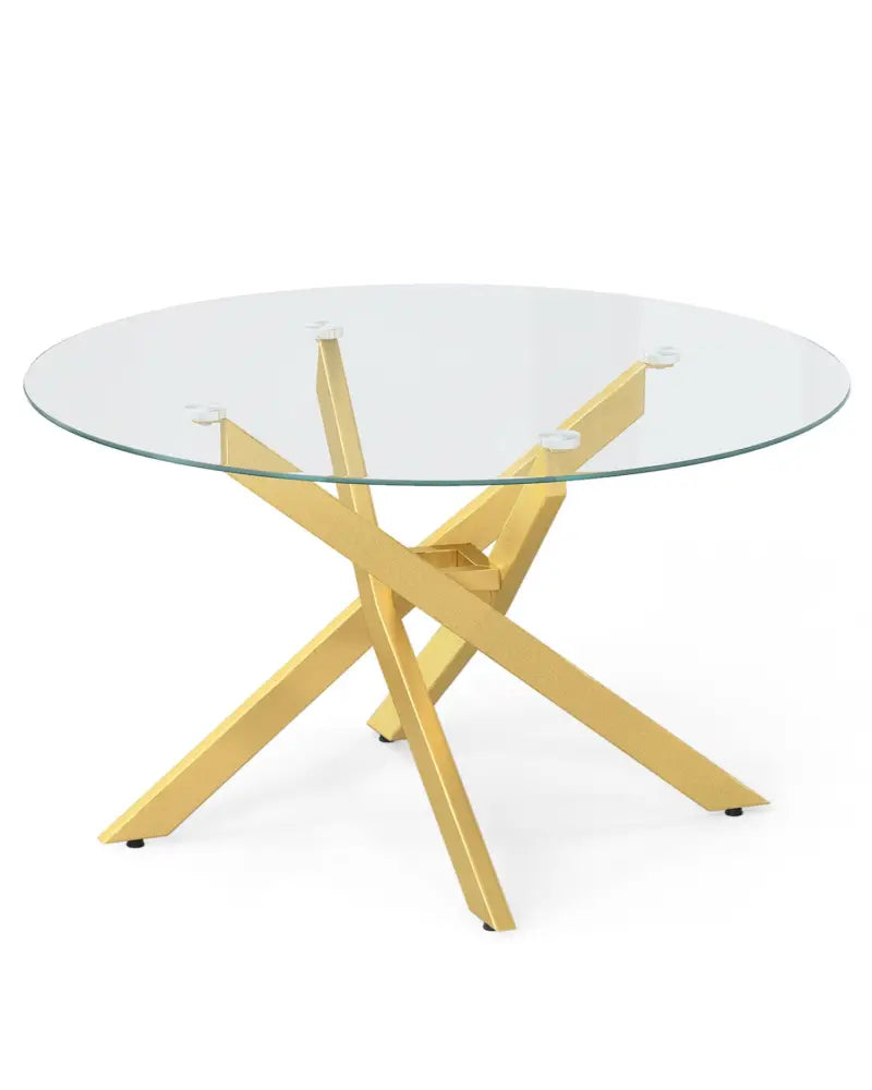 Glass Coffee Table Round Clear Center Table with Tempered Glass Top-Golden - Golden - Coffee Tables