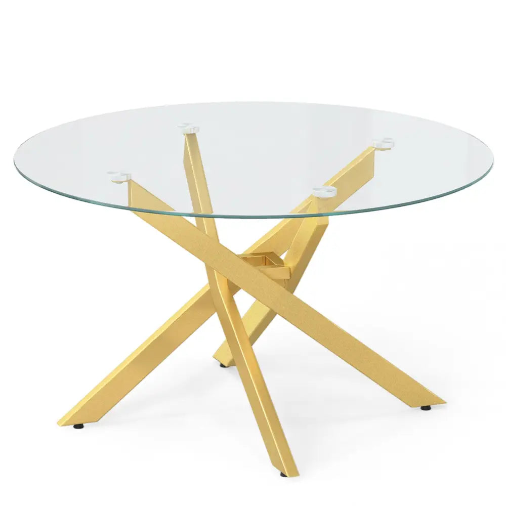 Glass Coffee Table Round Clear Center Table with Tempered Glass Top-Golden - Golden - Coffee Tables