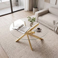 Glass Coffee Table Round Clear Center Table with Tempered Glass Top-Golden - Golden - Coffee Tables