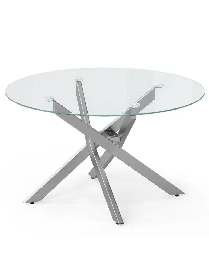 Glass Coffee Table Round Clear Center Table with Tempered Glass Top-Silver - Silver - Coffee Tables