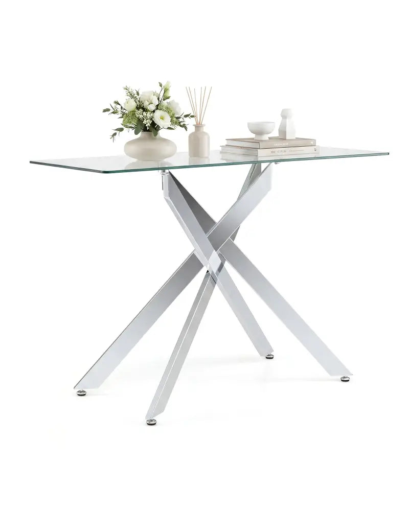 Glass Console Table Modern Entryway Table with Clear Tempered Glass Top-Silver - Silver - Console Tables