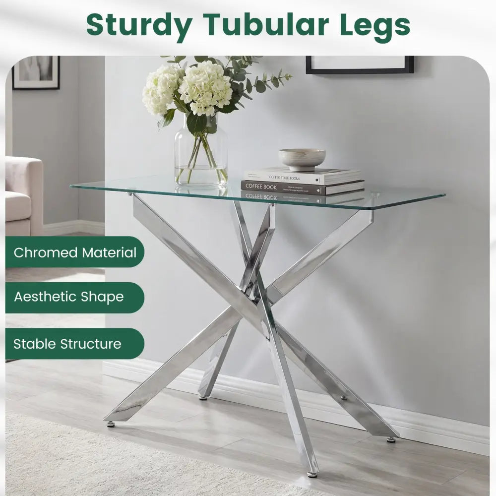 Glass Console Table Modern Entryway Table with Clear Tempered Glass Top-Silver - Silver - Console Tables