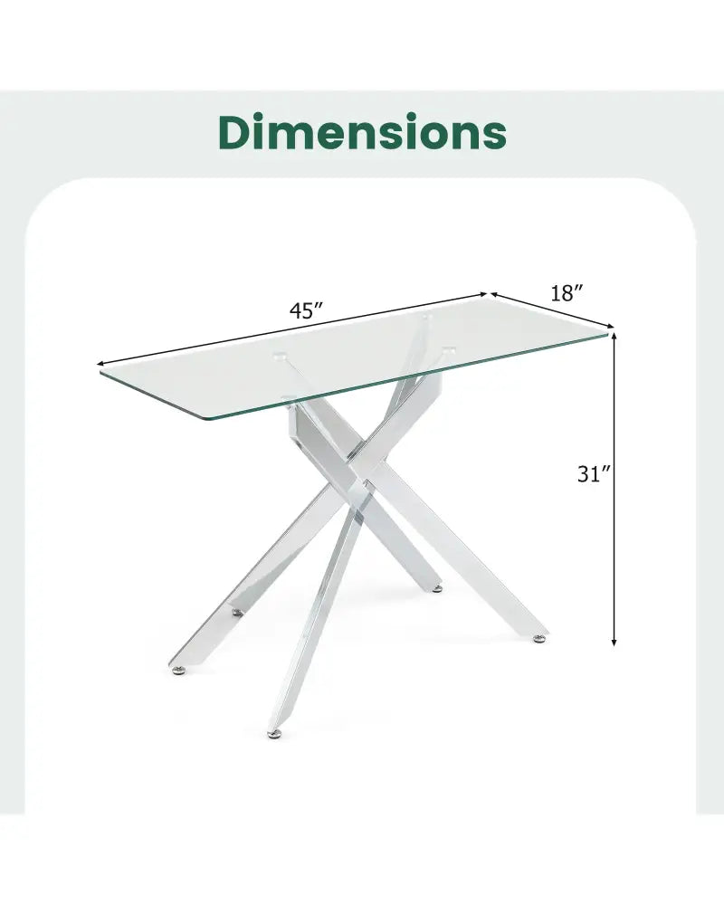 Glass Console Table Modern Entryway Table with Clear Tempered Glass Top-Silver - Silver - Console Tables