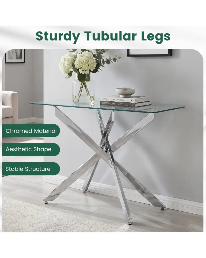 Glass Console Table Modern Entryway Table with Clear Tempered Glass Top-Silver - Silver - Console Tables