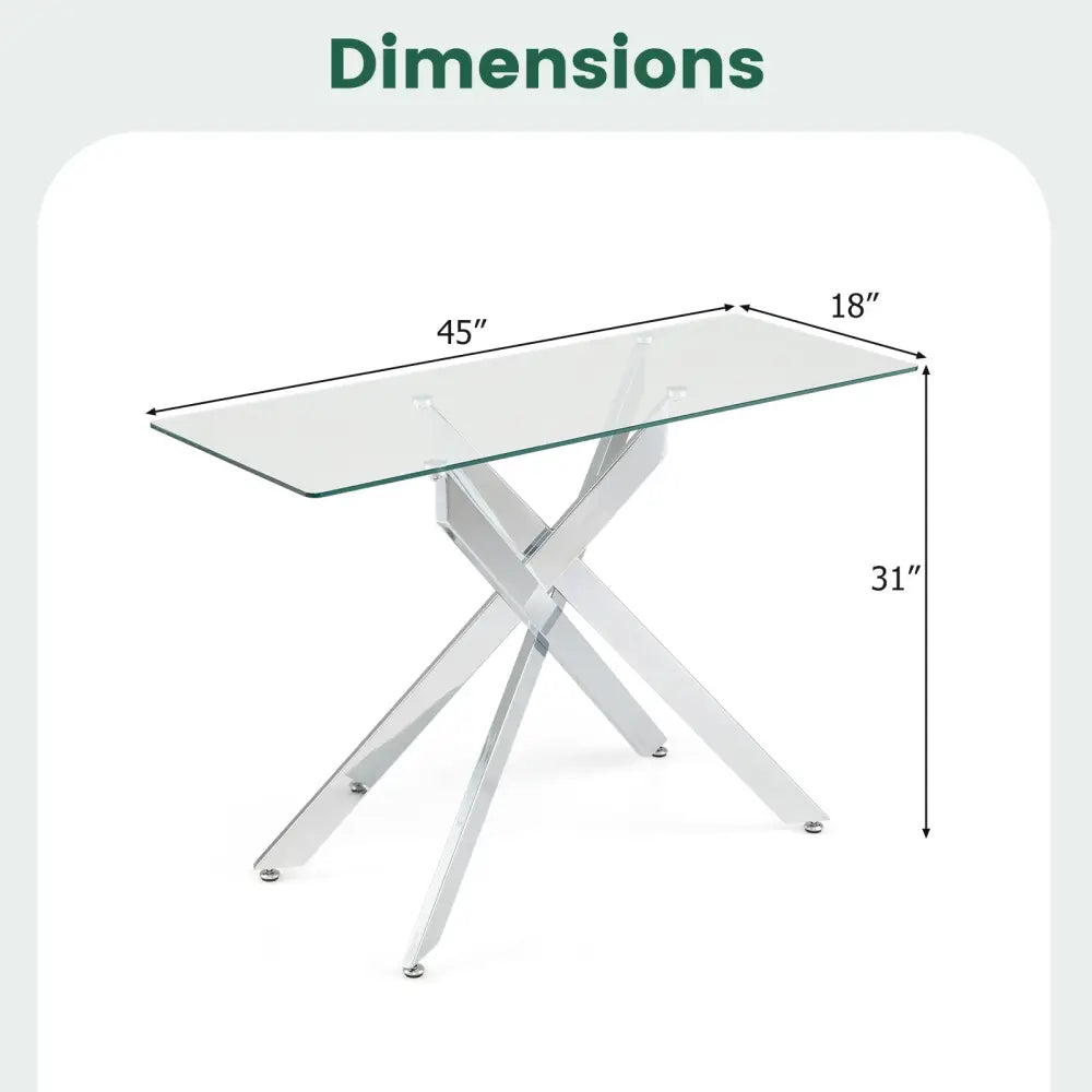 Glass Console Table Modern Entryway Table with Clear Tempered Glass Top-Silver - Silver - Console Tables