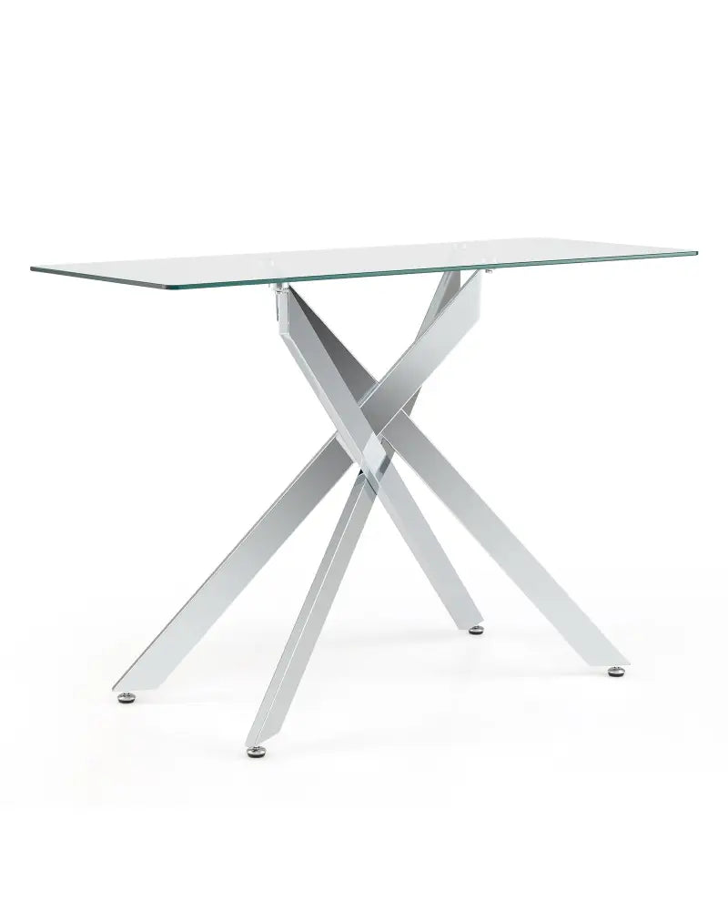 Glass Console Table Modern Entryway Table with Clear Tempered Glass Top-Silver - Silver - Console Tables