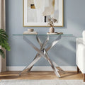 Glass Console Table Modern Entryway Table with Clear Tempered Glass Top-Silver - Silver - Console Tables