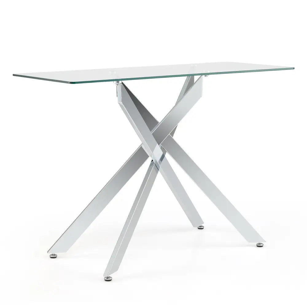 Glass Console Table Modern Entryway Table with Clear Tempered Glass Top-Silver - Silver - Console Tables