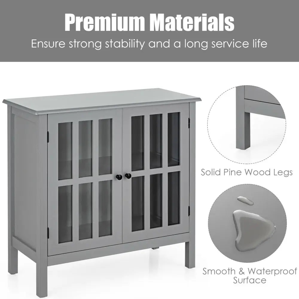 Glass Door Sideboard Console Storage Buffet Cabinet-Gray - Gray - Sideboards Cabinets & Buffets