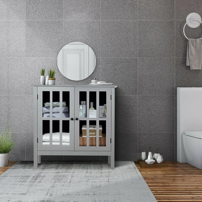 Glass Door Sideboard Console Storage Buffet Cabinet-Gray - Gray - Sideboards Cabinets & Buffets