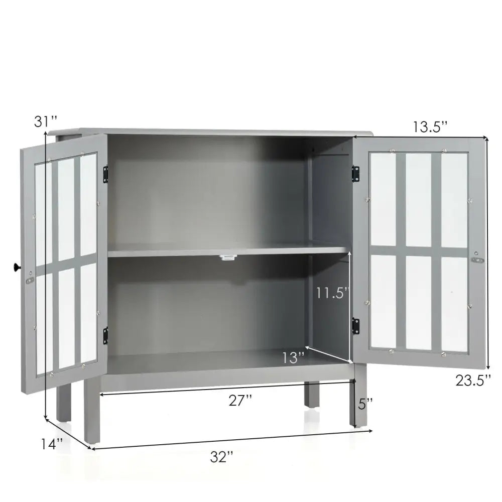 Glass Door Sideboard Console Storage Buffet Cabinet-Gray - Gray - Sideboards Cabinets & Buffets