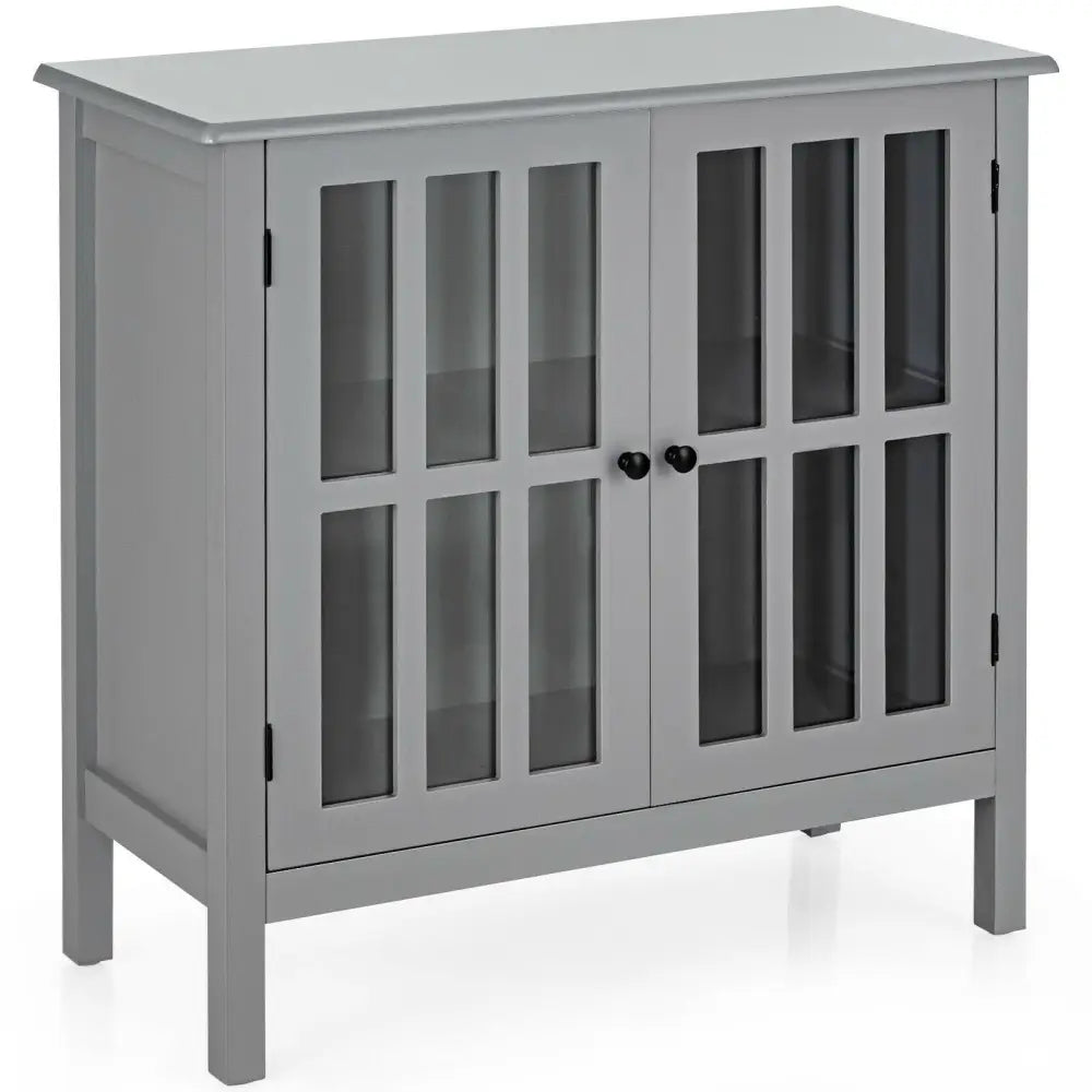 Glass Door Sideboard Console Storage Buffet Cabinet-Gray - Gray - Sideboards Cabinets & Buffets