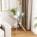 Glass Side Table Square End Table with Tempered Glass Top and Metal X Base-Silver - Silver - End & Side Tables